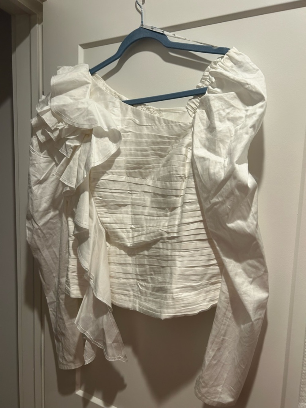 Aje White Adelia Ruffle Ruched Blouse - Picture 3 of 11